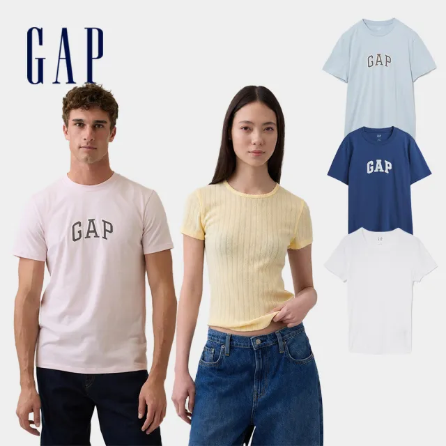 【GAP】男女裝 弧形Gap Logo純棉印花/ 鏤空圓領短袖T恤-多款任選(570044&886589)