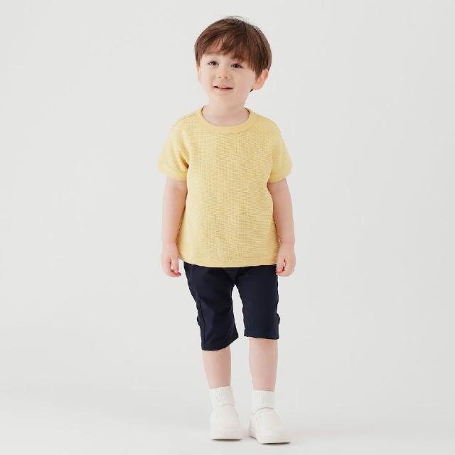 【MUJI 無印良品】幼兒容易穿脫鬆餅紋圓領短袖T恤(灰白/原色/桃紅/黃色/煙燻藍/卡其綠)