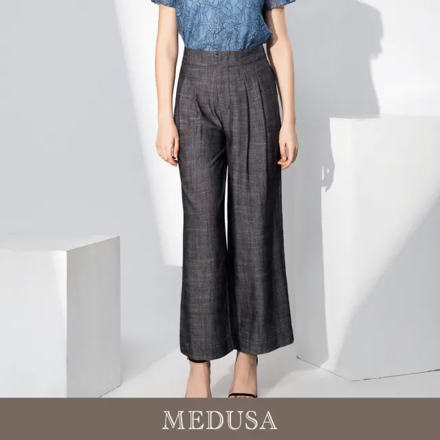 【MEDUSA 曼度莎】現貨-嫘縈亞麻混紡都會直筒壓褶長褲 - 2色（M-L）｜亞麻長褲 西裝寬褲 上班穿搭