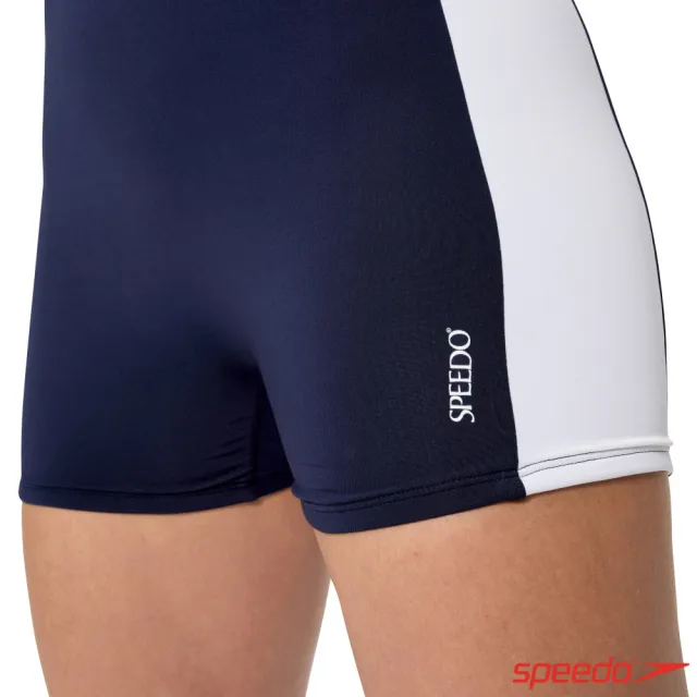 【SPEEDO】女 休閒連身平口泳裝 Colorblock 深藍/白