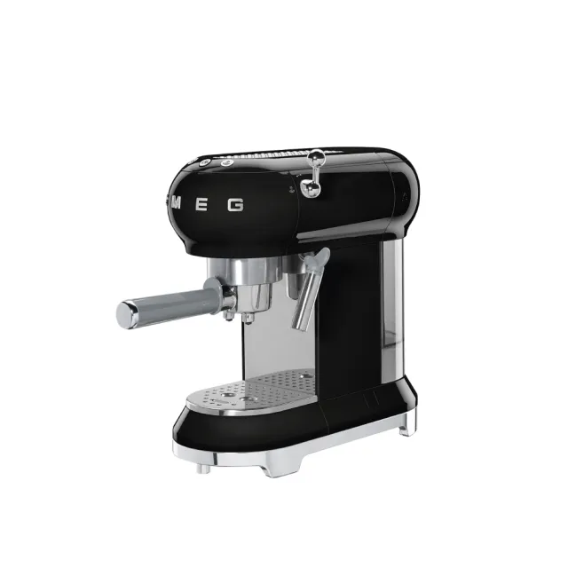 【SMEG】義大利半自動義式咖啡機-耀岩黑(ECF01BLUS)+贈定量磨豆機-耀岩黑
