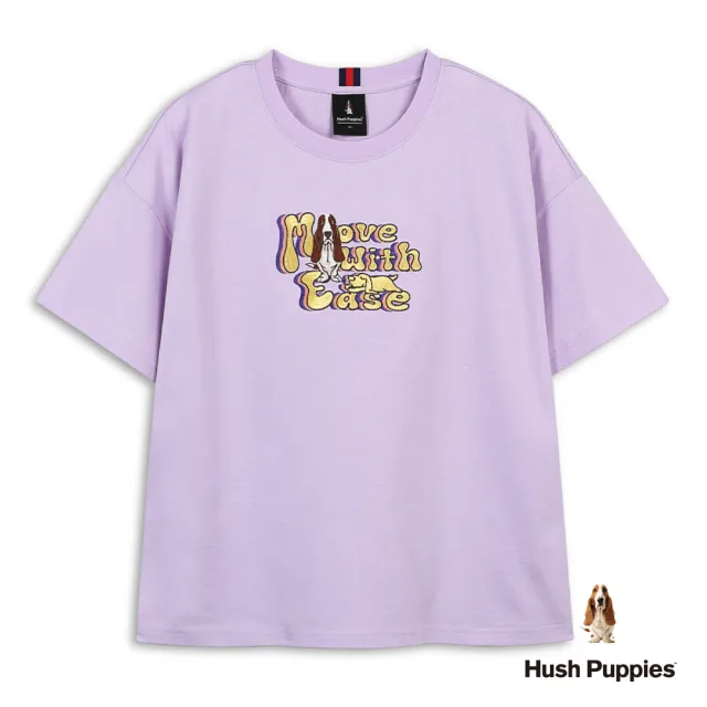 【Hush Puppies】女裝 T恤 配色造型英文刺繡狗寬版T恤 (粉紫 / 63211109)