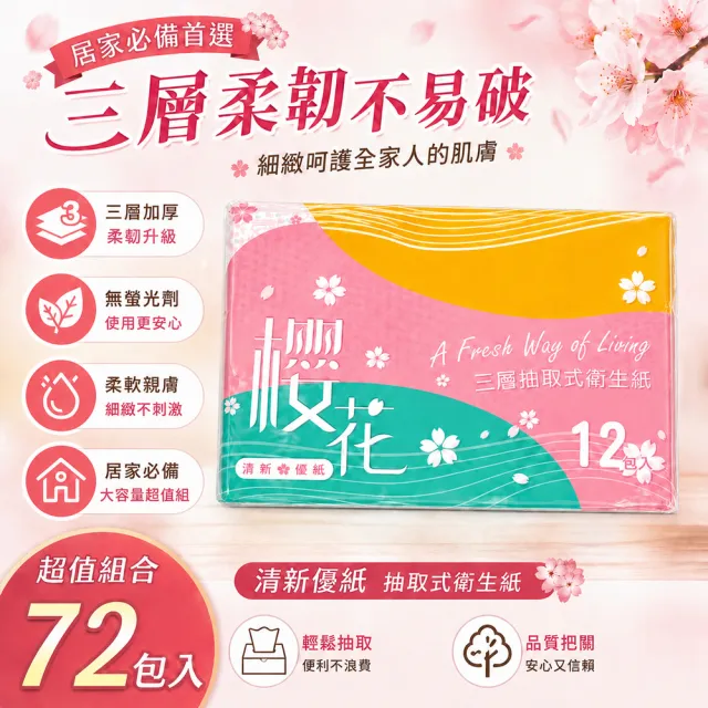 【櫻花】超值新柔感三層抽取式衛生紙(100抽x72包/箱)