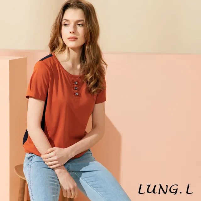 【LUNG.L 林佳樺】LU83A 橘紅配色口袋造型短袖上衣