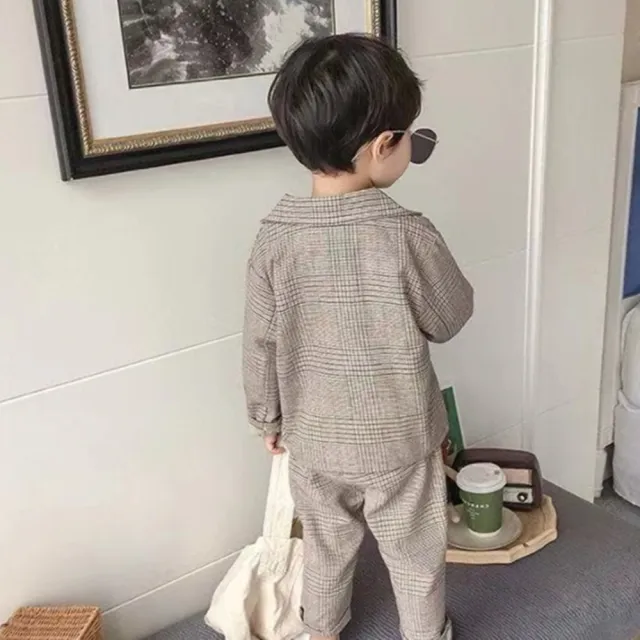 【橘魔法】復古格紋西裝套裝（不含上衣）女童 男童 兒童 童裝 正裝 西裝外套 長袖外套 西裝褲 褲子 薄外套