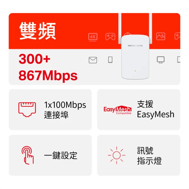 【Mercusys 水星】WiFi 5 雙頻 AC1200 無線網路Wi-Fi 訊號延伸器 放大器 訊號增強器 強波器(三年保固/ME30)