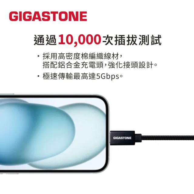 【Gigastone 立達國際】2入組 鋁合金USB 3.2 Type-C 充電傳輸線 GC-6800B(支援iPhone17/安卓手機充電)