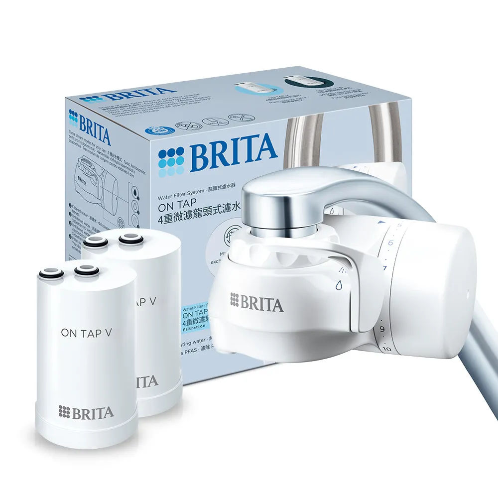 【BRITA】官方直營 ON TAP 4重微濾龍頭式淨水器+1入微濾濾芯(強效除鉛共1機2芯)