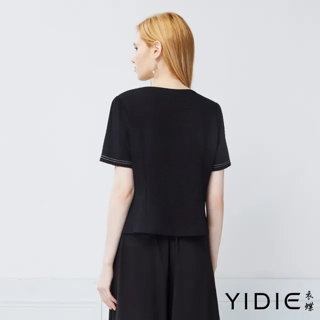 【YIDIE】蝴蝶結刺繡造型口袋拉鍊上衣-黑