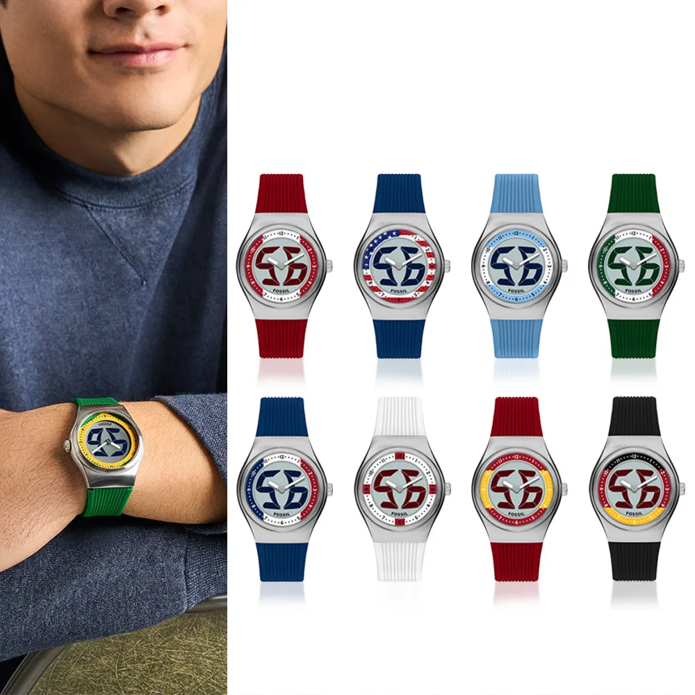 【FOSSIL】Big Tic World Flags系列限定手錶 橡膠錶帶 40 MM (多款可選)