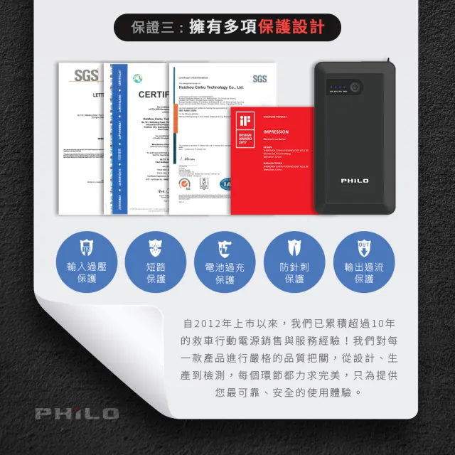 【Philo 飛樂】PQC-8000se 救車行動電源 8000mAh (4片電芯/智慧保護夾/啟動電源/救車電源/急救電源))