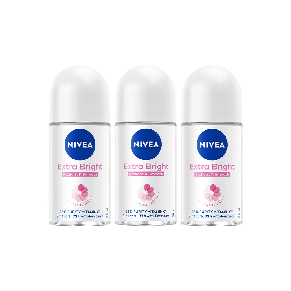 【NIVEA 妮維雅】止汗爽身乳液 亮白系列50mlx3入(長效美白/止汗滾珠)