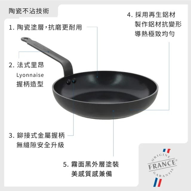【de Buyer 畢耶】Ceranoa系列 陶瓷高效能平底不沾鍋28cm-適用IH爐