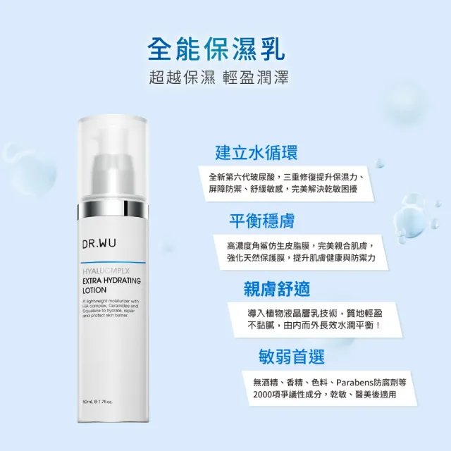 【DR.WU 達爾膚】玻尿酸保濕加倍組(玻尿酸精華乳50ML+玻尿酸精華液30MLx2)