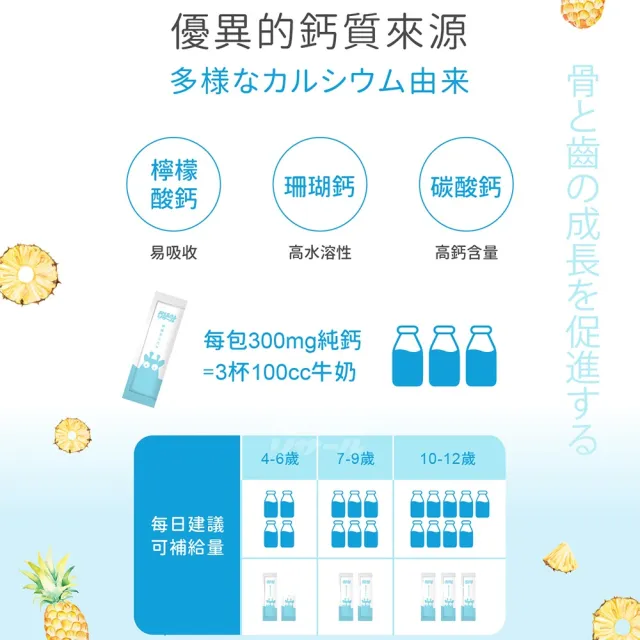 【小兒利撒爾】成長鈣鎂 兒童配方 4盒組 90包/盒(共360包 鳳梨口味)
