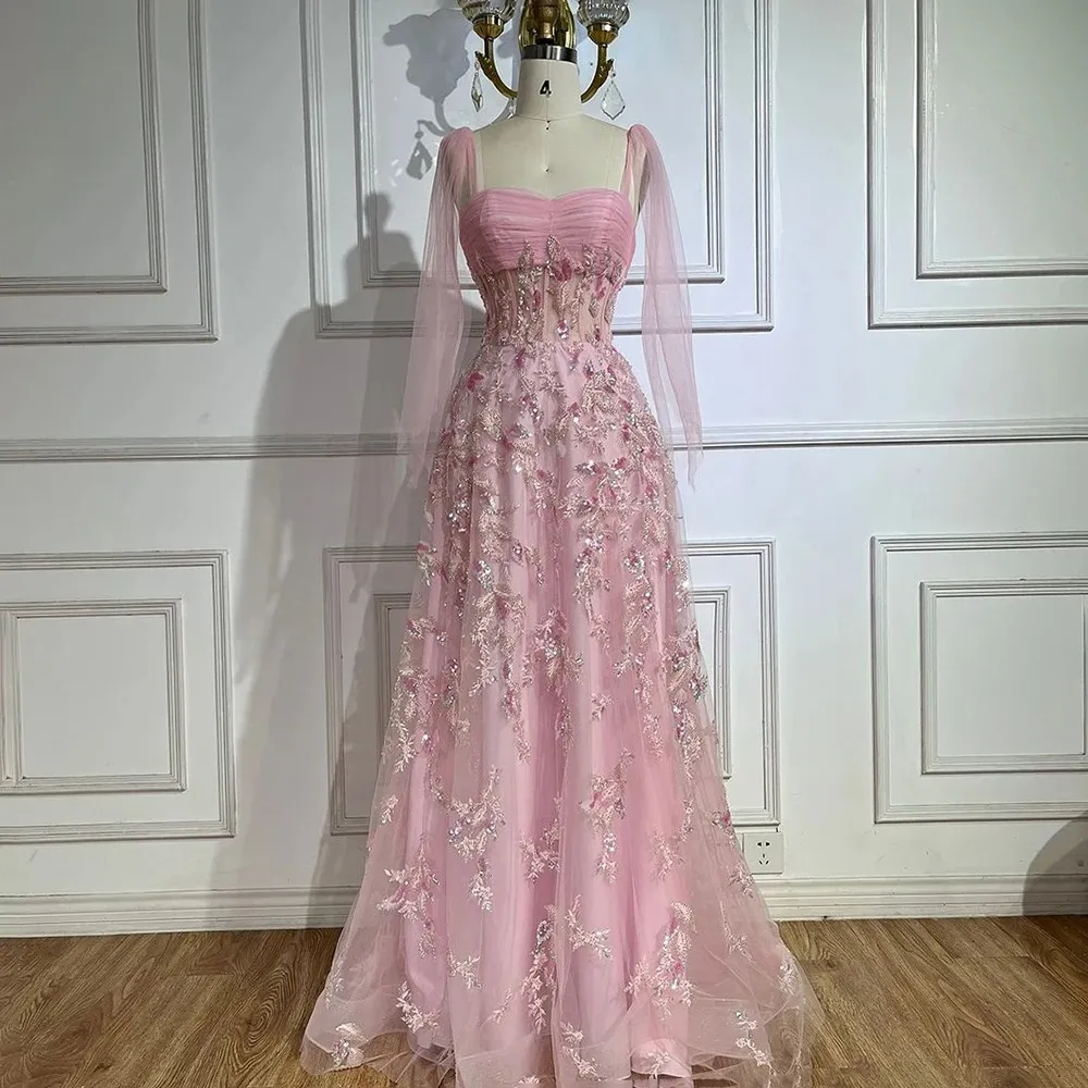 【女神婚紗禮服】輕奢優雅女伶飄紗肩帶串珠雕花A字晚禮服LA72520仙女粉(婚宴派對晚會 拉鍊款晚禮服)