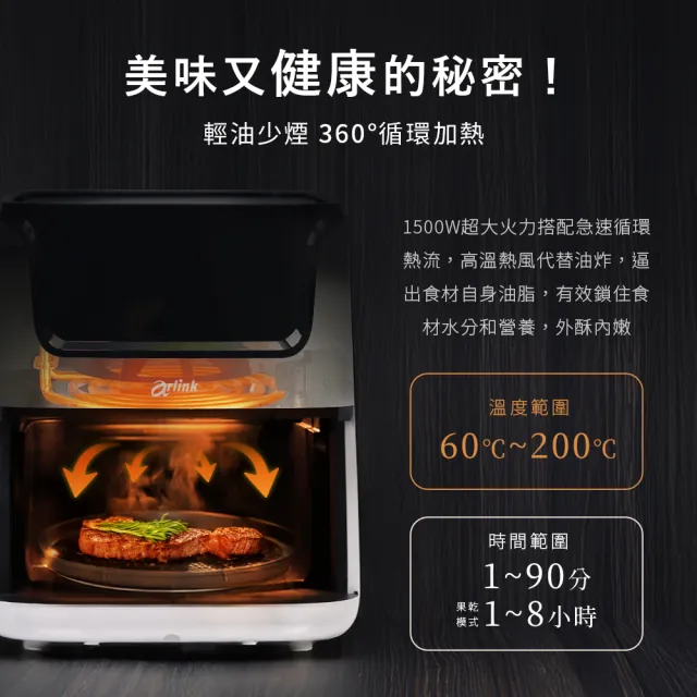 【Arlink】黑白大廚 液晶觸控6L透視氣炸鍋 AF-808 +鬆搗菜菜籽 電動食物調理機(氣炸鍋/玻璃氣炸鍋)