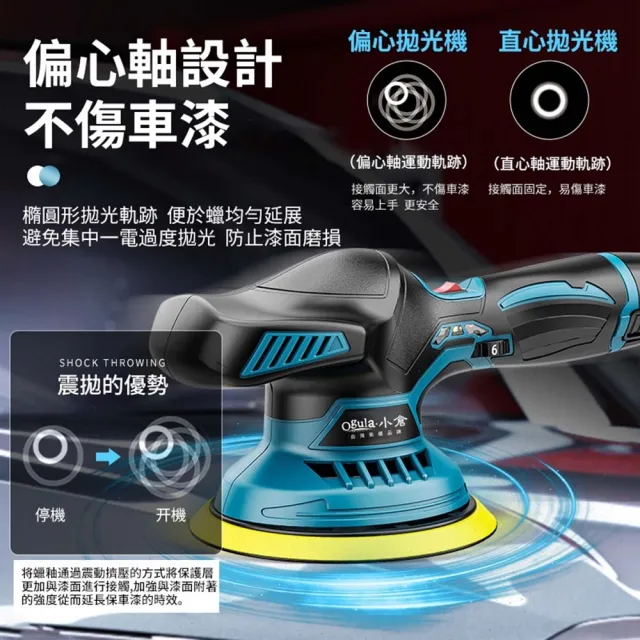 【Ogula 小倉】拋光機 打蠟機 DA機（兩電+豪華配件）(六檔調速/電量顯示/輕量設計/高速快充)