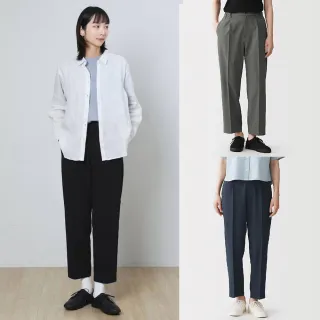 【MUJI 無印良品】女透氣彈性泡泡紗舒適錐形褲(深灰/黑色/淺綠/深藍)