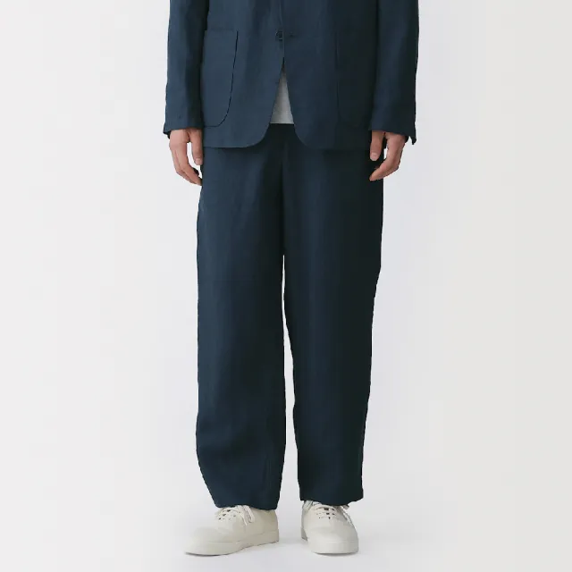 【MUJI 無印良品】男亞麻水洗錐形褲(黑色/原色/深藍)