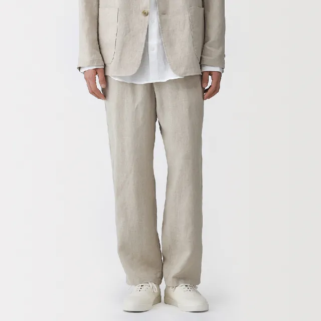 【MUJI 無印良品】男亞麻水洗錐形褲(黑色/原色/深藍)