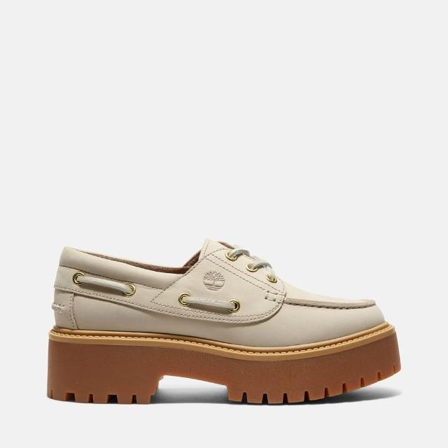 【Timberland】女款淺米色Stone Street厚底帆船鞋(A6AVY236)