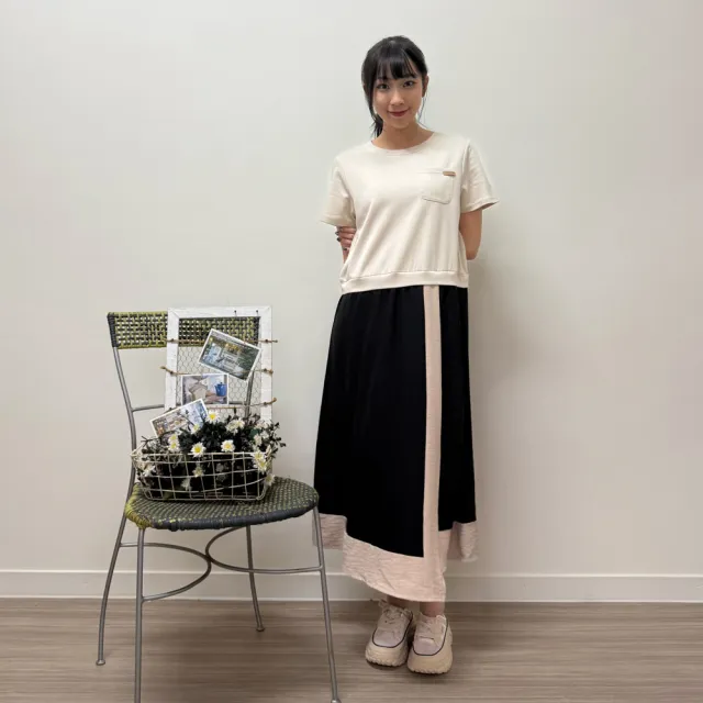 【Hana Mokuba】花木馬日系女裝圓領休閒拼接・層次剪裁洋裝