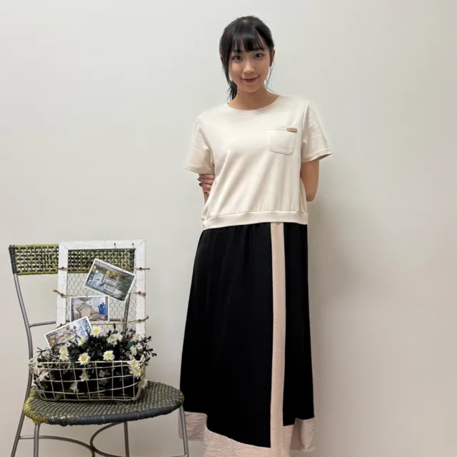 【Hana Mokuba】花木馬日系女裝圓領休閒拼接・層次剪裁洋裝