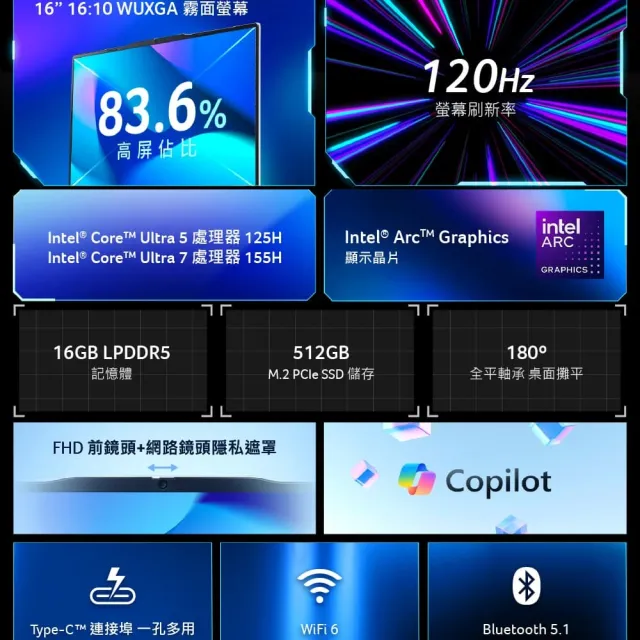 【Acer】Office2024★16吋Ultra 7輕薄AI效能筆電(Aspire Lite/AL16-74P-70L5/Ultra 7-155H/16G/512G/W11)