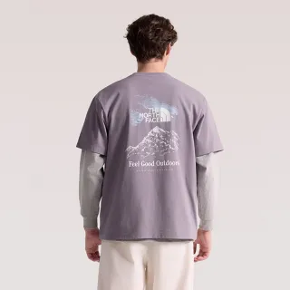 【The North Face】北面男女款灰色FLASHDRY速乾戶外印花短袖T恤｜8M7AHA0