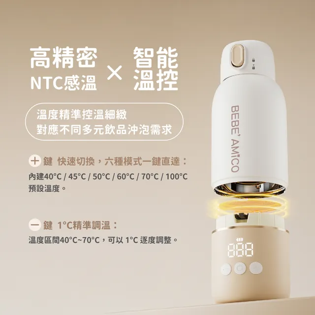 【BEBE Amico】不鏽鋼智能溫控恆溫保溫瓶350ml(母嬰用品/外出/出國旅遊/寶寶泡奶好幫手)