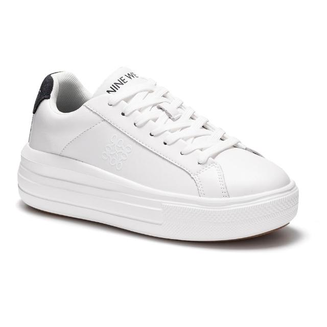 【NINE WEST】真皮 超輕量小白鞋 休閒鞋 NW10275 牛皮 厚底 增高 女鞋(藍色)