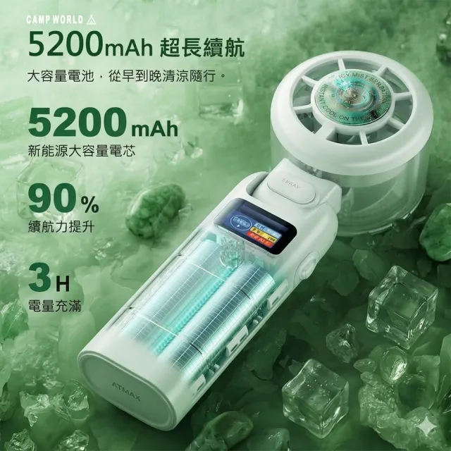 ATMAX 戶外露營 AI智能水霧手持小冰扇 露營風扇 智能風扇 AI語音 200段風速 逐露天下