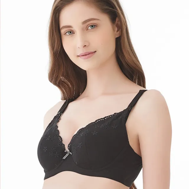 【Gennies 奇妮】哺乳內衣 牛奶紗深V軟鋼圈內衣(黑)