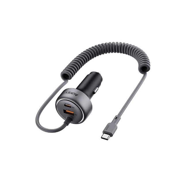 【AUKEY】自帶線3孔75W  PD快充車用充電器/點菸器 CC-P2