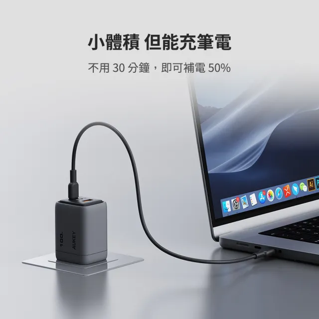 【AUKEY】Comet Mix 3 100W PA-C5 Type-C 氮化鎵 三孔 PD快充充電器(百瓦電力 一手掌握)