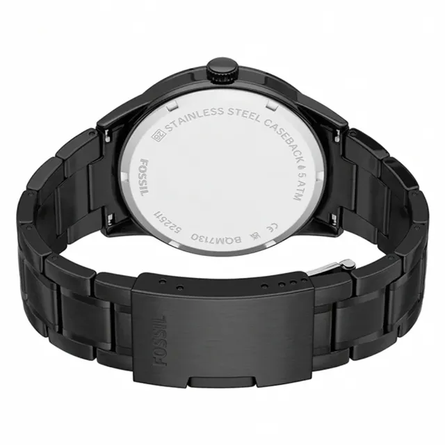 【FOSSIL】Flynn 時尚機械花紋面盤大錶徑石英手錶-金x黑/48mm 送禮 禮物 推薦(BQM7130)