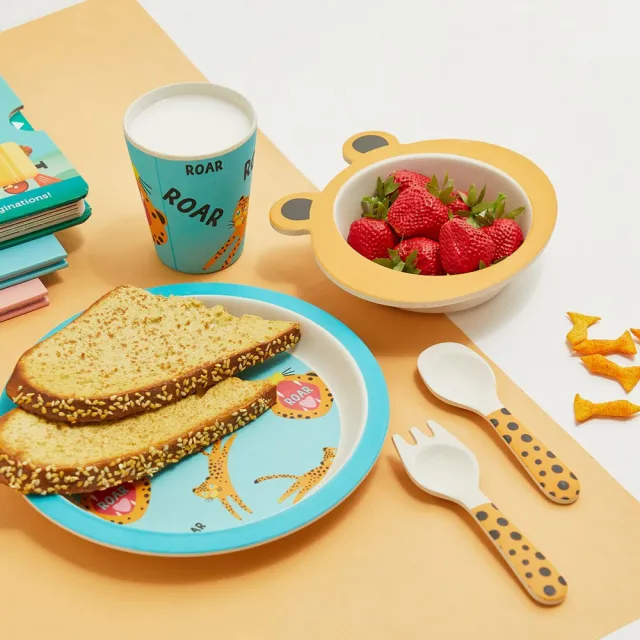 【Sunnylife】環保竹纖維兒童餐具5件組(彌月禮盒學習餐具杯盤碗叉湯匙)