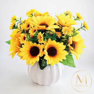 【Floral M】南法暖陽向日葵25cm仿真花禮含花器(人造花/仿真花/室內佈置/居家裝飾/桌上型花禮)