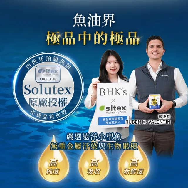 【BHK’s】88% Omega-3 頂級魚油 軟膠囊 3盒(60粒/盒)