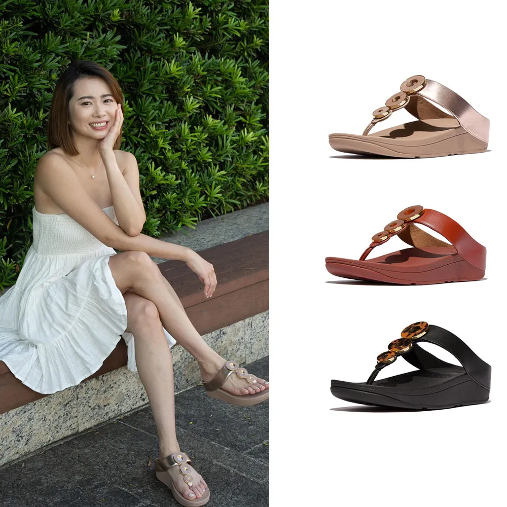 【FitFlop】FINO 樹脂圈皮革夾腳涼鞋-女(3款)