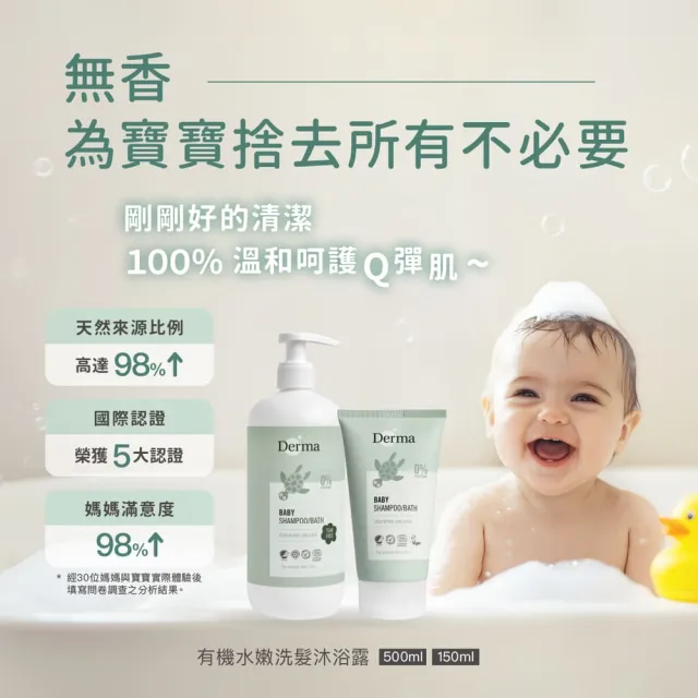【Derma 丹麥德瑪】寶寶有機沐浴露優惠組-沐浴露500ml*2+沐浴露150ml*1(洗髮沐浴兩用、新生兒、嬰幼童)