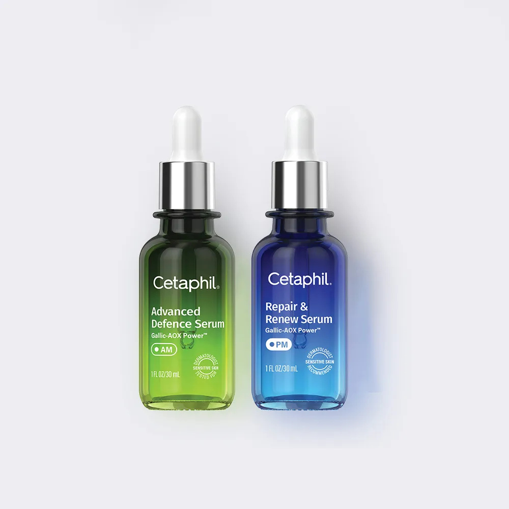 【Cetaphil 舒特膚】官方直營 日間進階防禦精華30ml+夜間喚新修護精華30ml