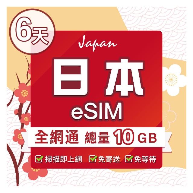 【環亞電訊】eSIM日本全網通6天總量10GB(日本網卡 docomo Softbank 日本 網卡 沖繩 大阪 北海道 東京 eSIM)