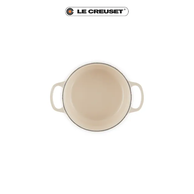 【Le Creuset】盒損福利品_典藏琺瑯鑄鐵鍋圓鍋 18 cm(杏仁奶茶-鋼頭-內鍋白)