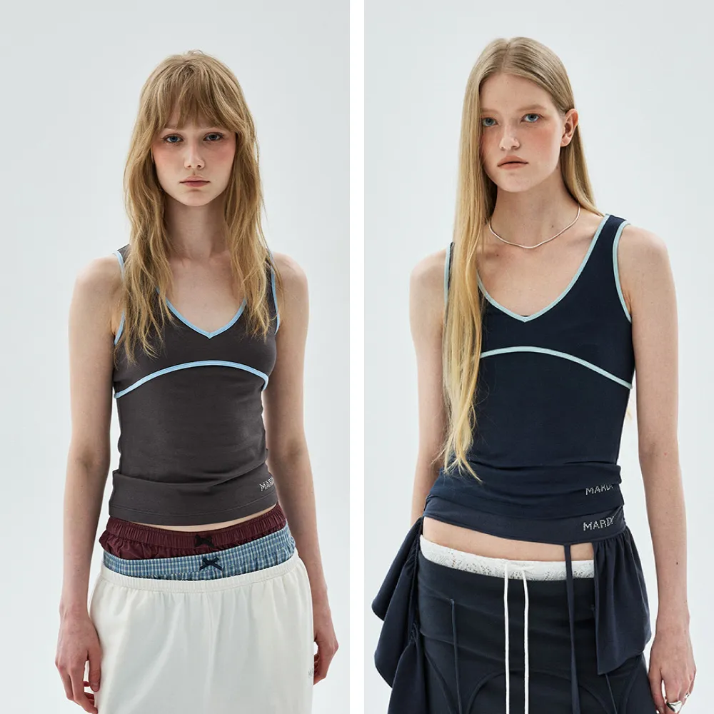 【MARDI MERCREDI】V領無袖上衣 撞色線條 SLEEVELESS V NECK CONTRAST LINE