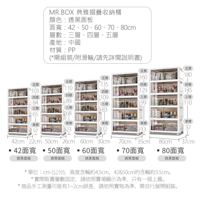 【Mr.Box】80面寬摺疊雙開門四層收納櫃(附滑輪)