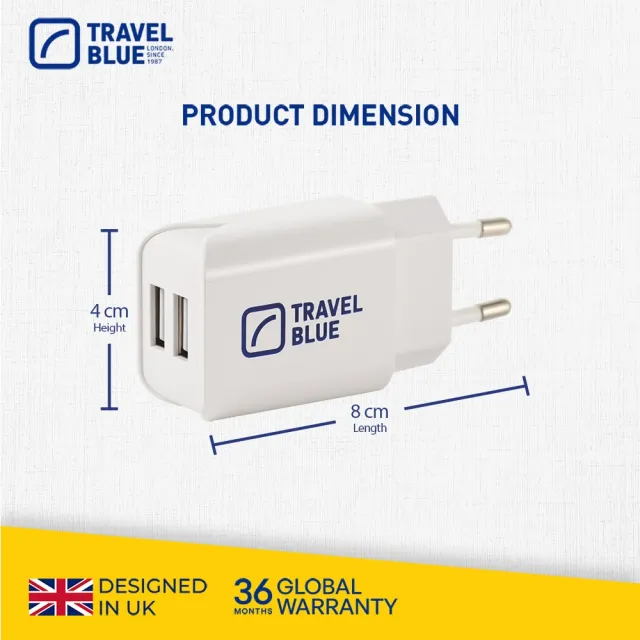 【Travel Blue 藍旅】歐洲USB轉接頭 雙孔 TB961(歐洲轉接頭 USB轉接頭)