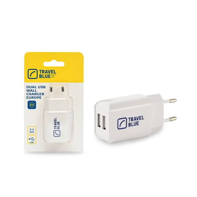 【Travel Blue 藍旅】歐洲USB轉接頭 雙孔 TB961(歐洲轉接頭 USB轉接頭)