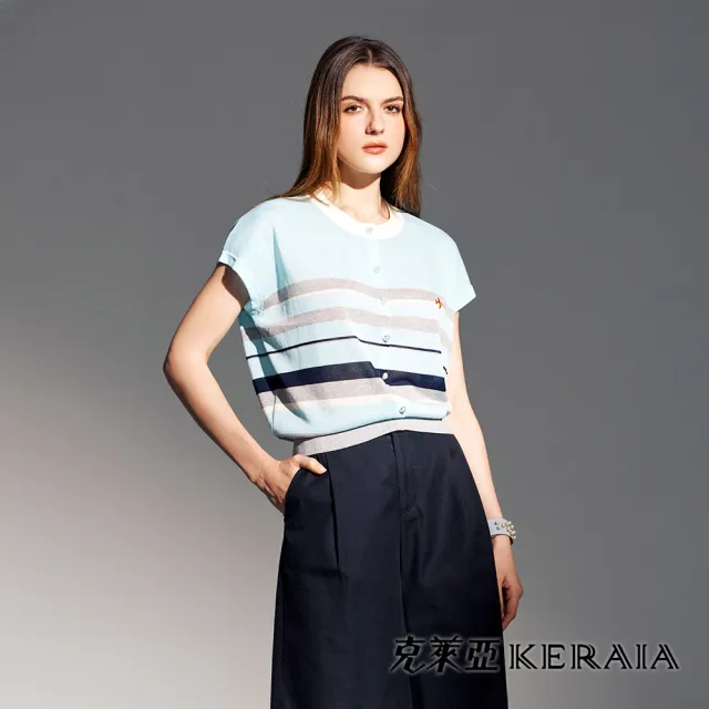 【KERAIA 克萊亞】水色輕旅橫紋針織上衣